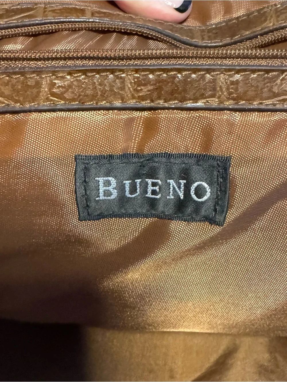 Bueno brown faux leather briefcase crocodile texture Adjustable strap